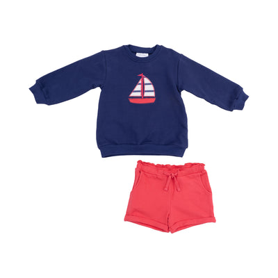 Oversized Applique Sweatshirt and Paperbag Short - Sailboat French Terry-Angel Dear