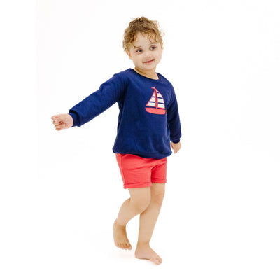 Oversized Applique Sweatshirt and Paperbag Short - Sailboat French Terry