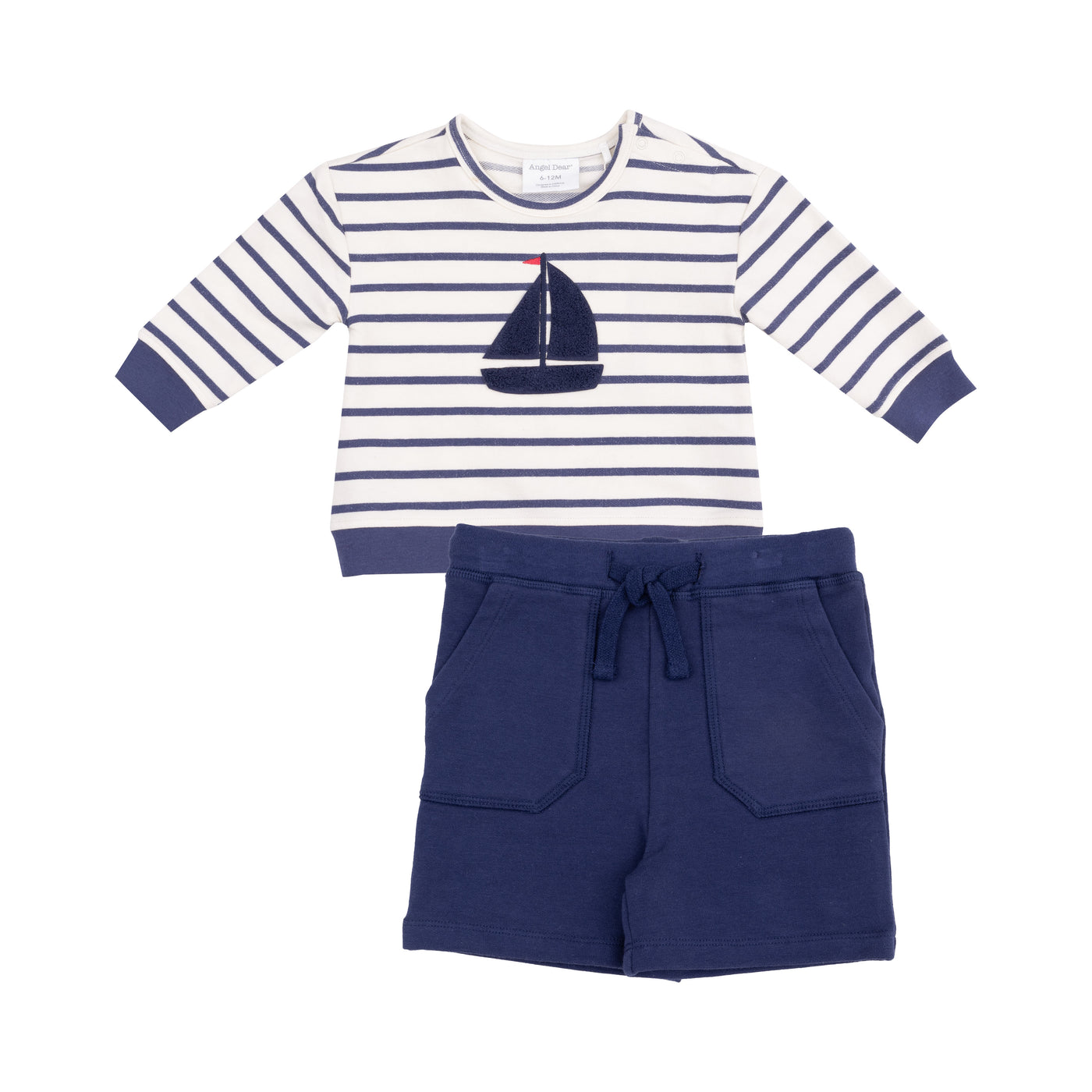 French Terry Sweat Shirt with Applique and Short - Navy Stripe