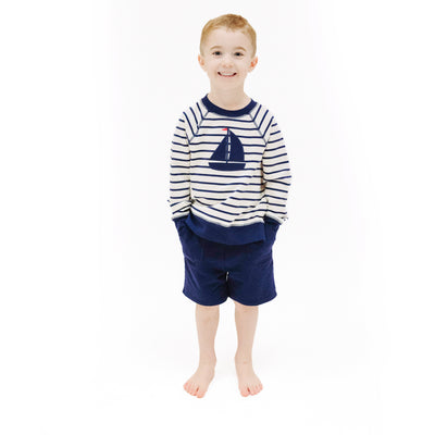 French Terry Sweat Shirt with Applique and Short - Navy Stripe