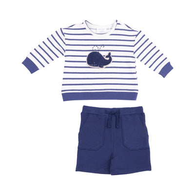 French Terry Sweatshirt with Chenille Patch and Short - Bubbly Whale Blue