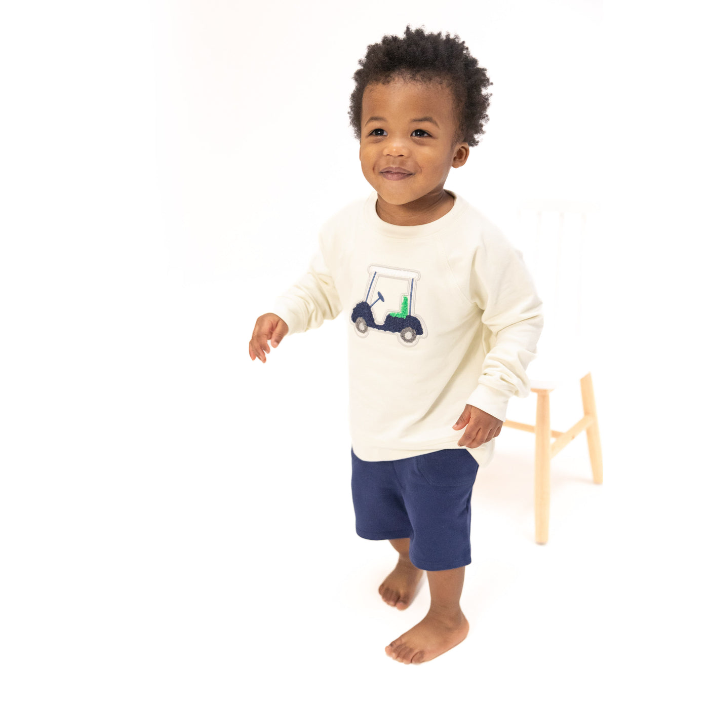 French Terry Raglan Sweatshirt with Applique and Short - Golf Cart Blue