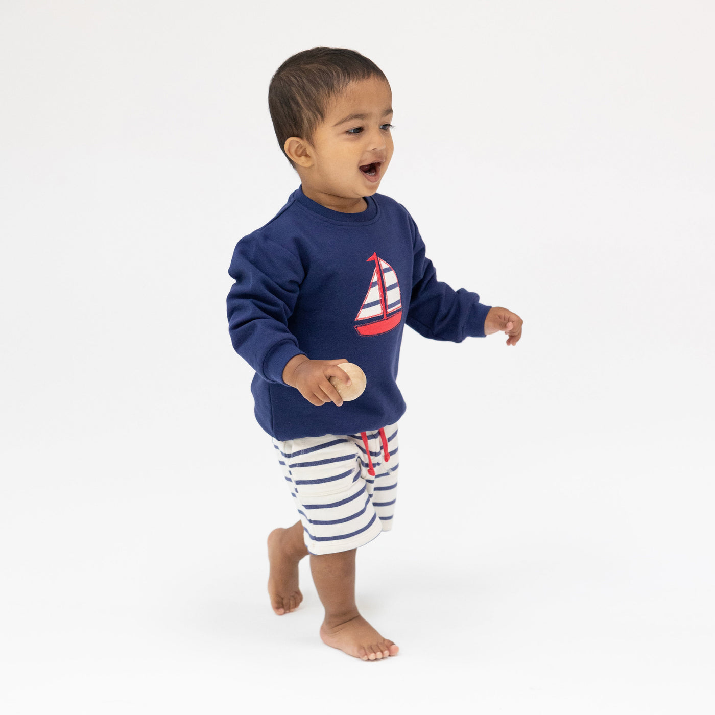 Raglan Sweatshirt with Applique and Short - Sailboat French Terry