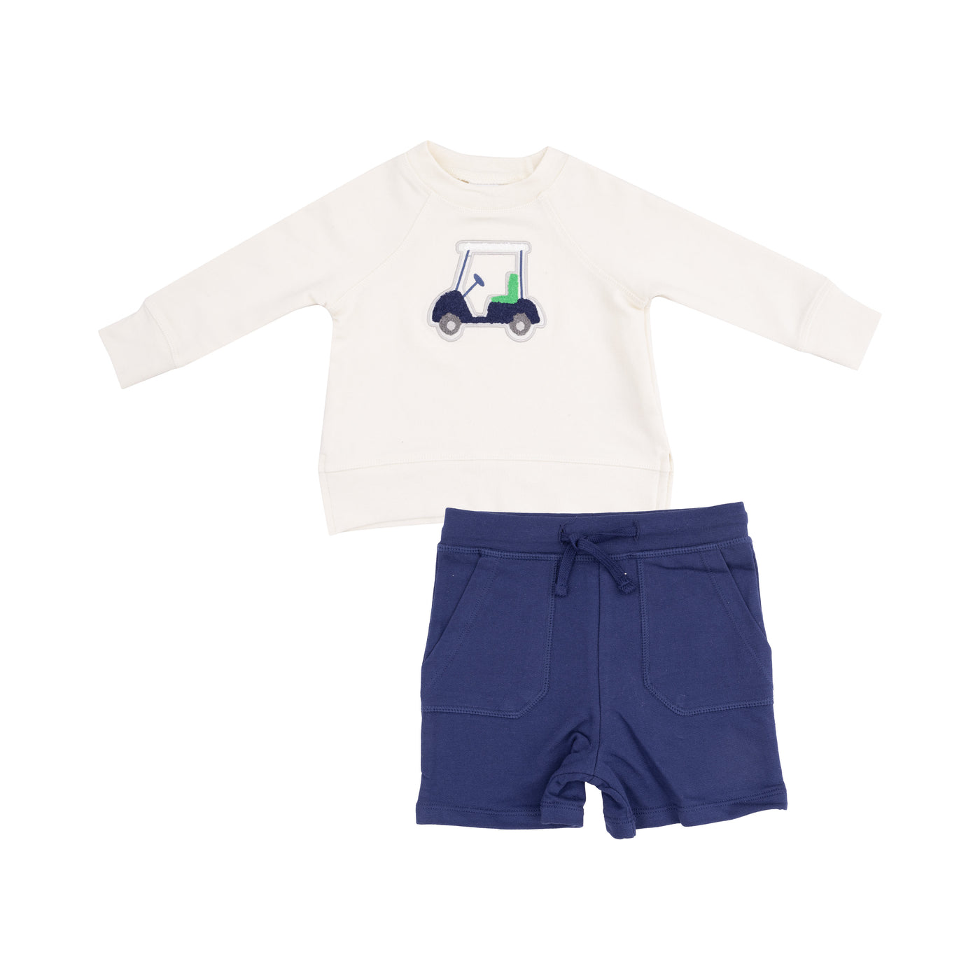 French Terry Raglan Sweatshirt with Applique and Short - Golf Cart Blue