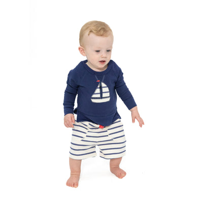 Raglan Sweatshirt with Applique and Short - Sailboat French Terry