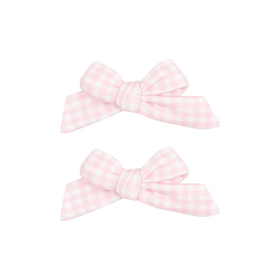 2 Pack Hair Bow with Clips - Mini Gingham Pink