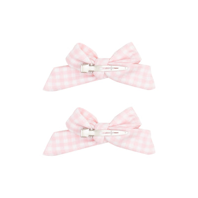 2 Pack Hair Bow with Clips - Mini Gingham Pink