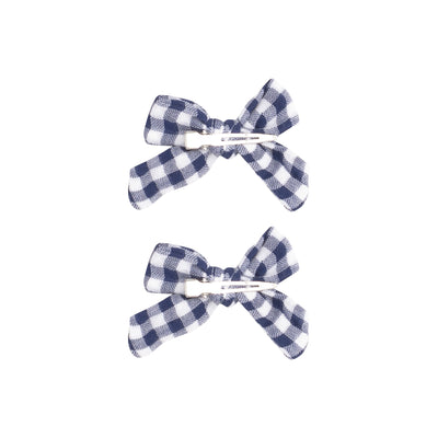 2 Pack Hair Bow with Clip - Navy Gingham