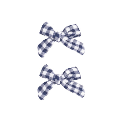 2 Pack Hair Bow with Clip - Navy Gingham