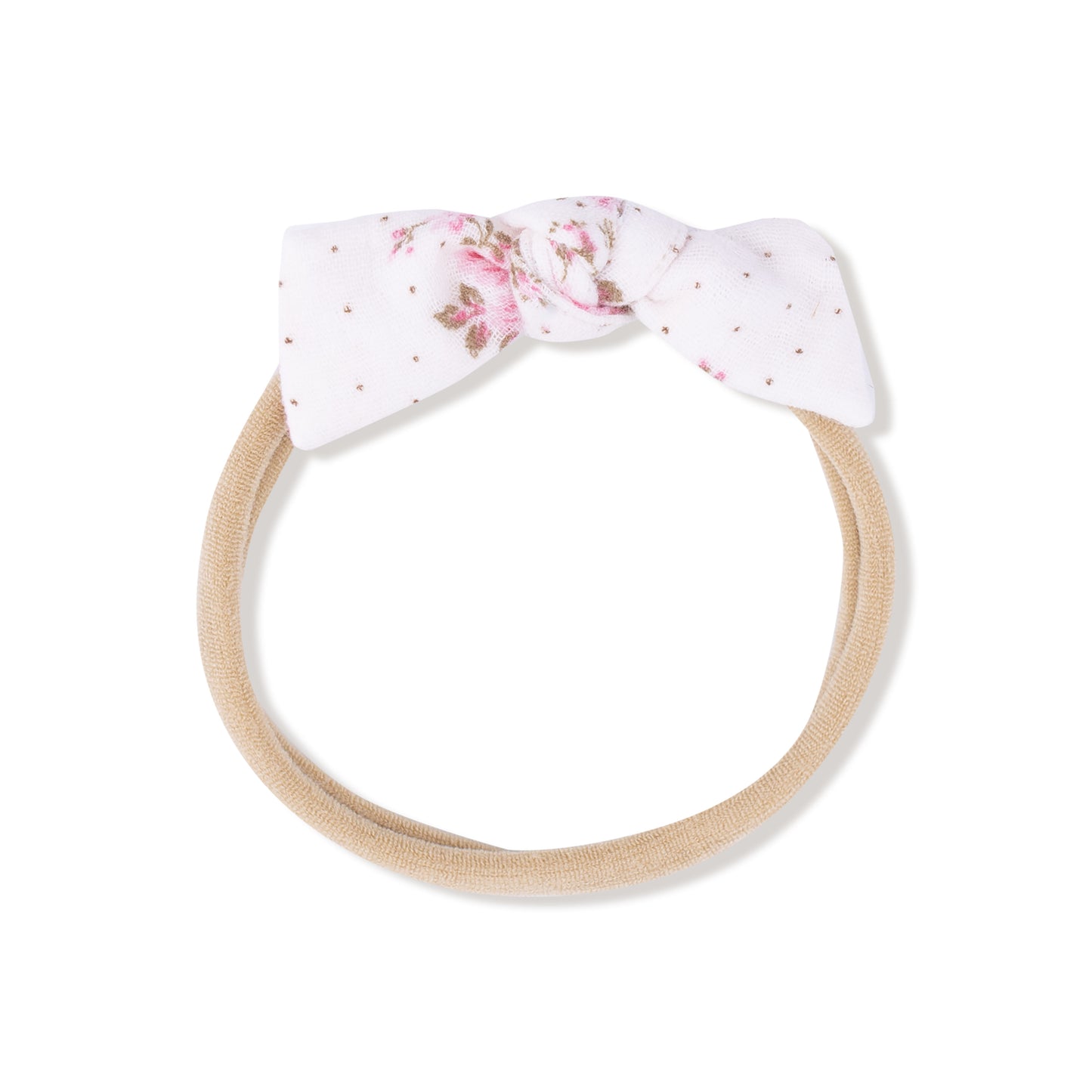 Bow with Nylon Headband in our  Belle Rosette Dot print from Angel Dear