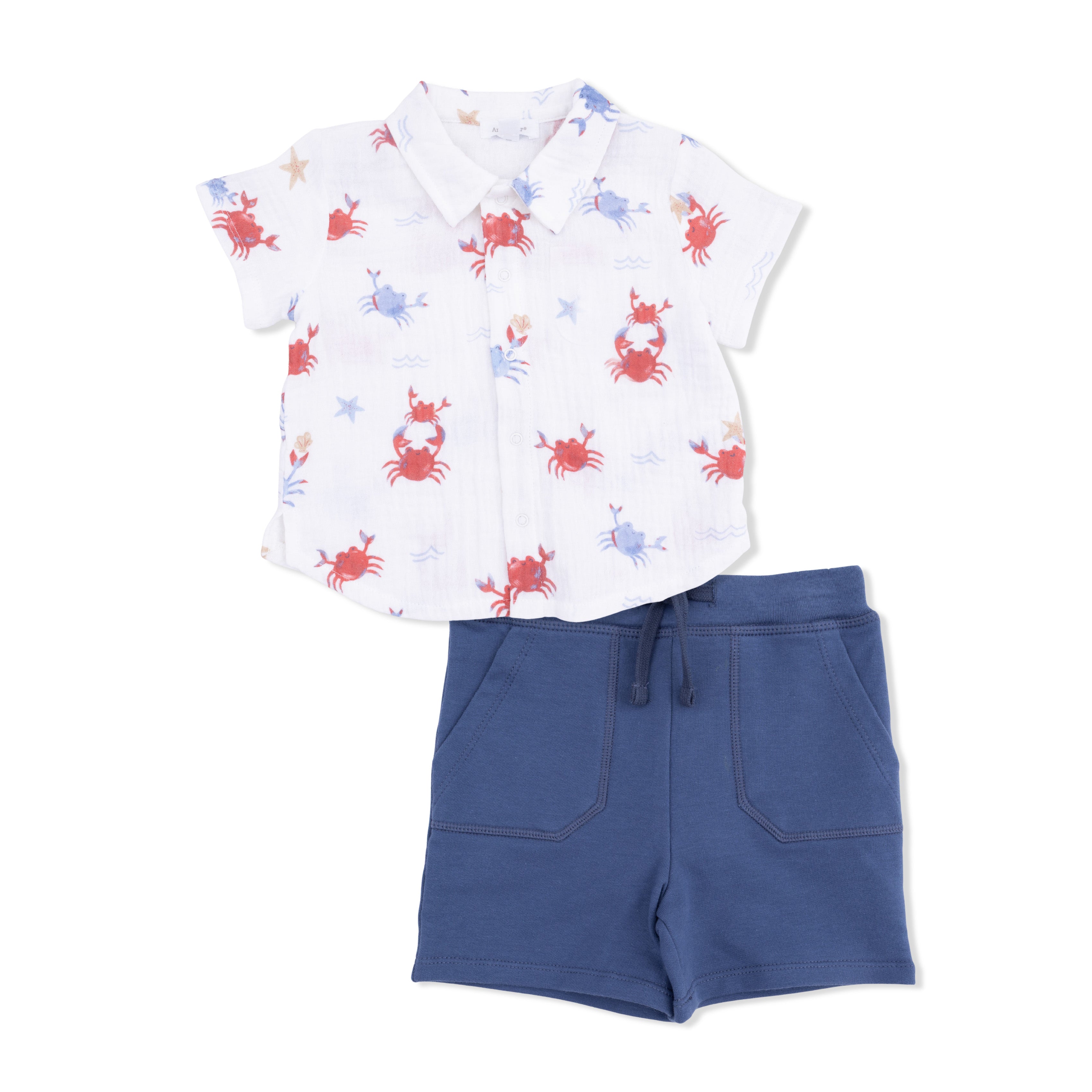 Crayon Crabs - Polo Button Up with Everyday Short-Angel Dear
