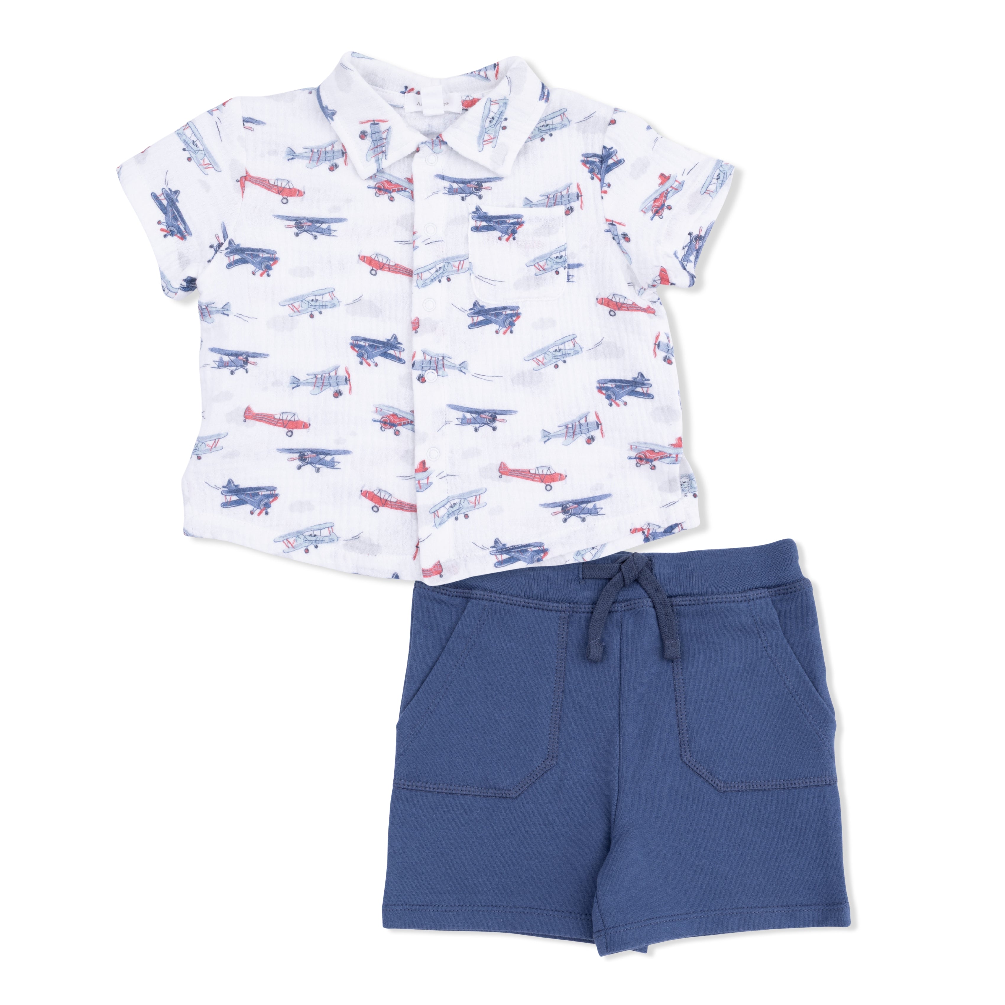 Vintage Planes - Polo Button Up with Everyday Short-Angel Dear