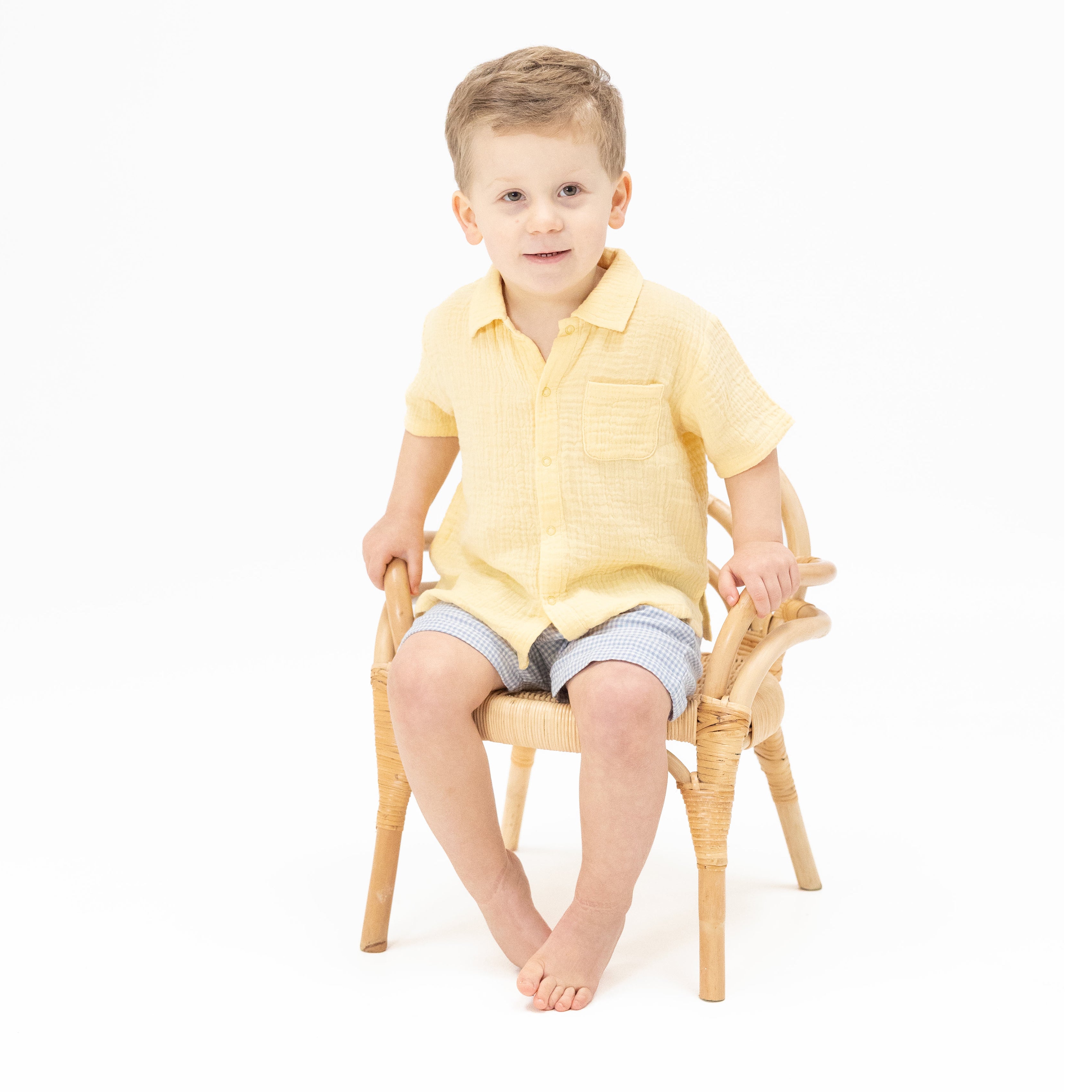 Micro Gingham Blue Blizzard - Polo Button Up with Casual Short-Angel Dear