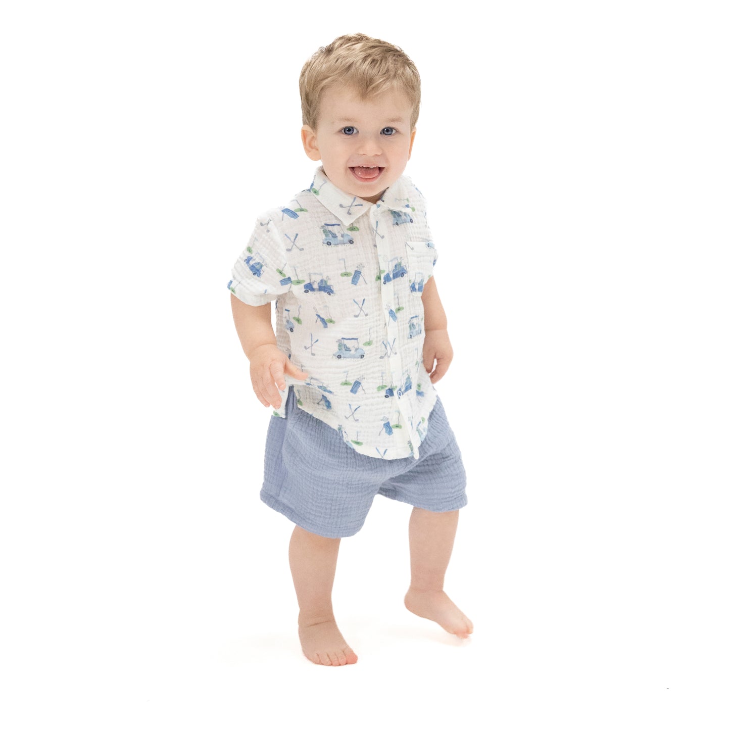 Baby Golf Carts Blue - Polo Button Up with Casual Short-Angel Dear