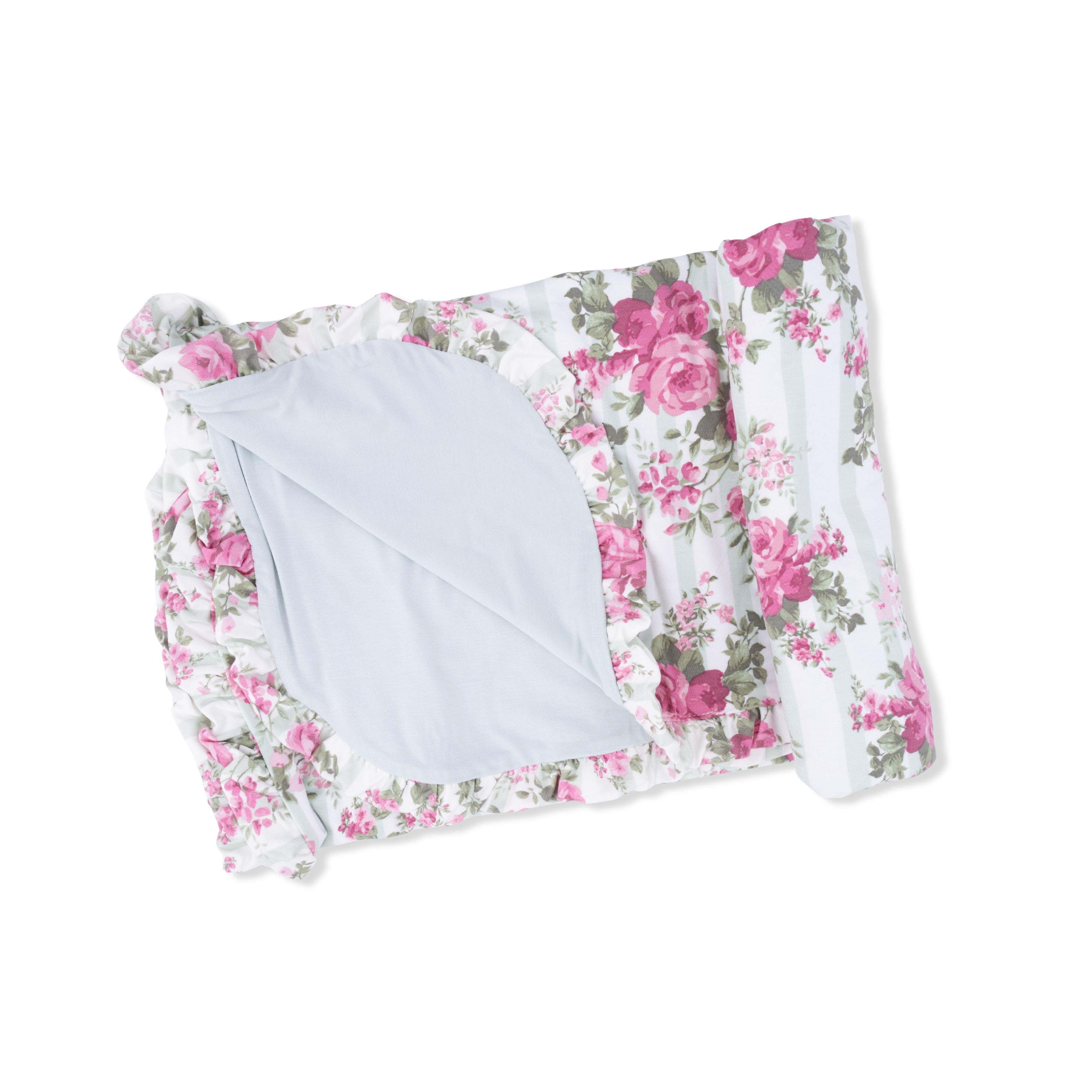 Cabbage Rose Stripe - Ruffle Blanket-Angel Dear