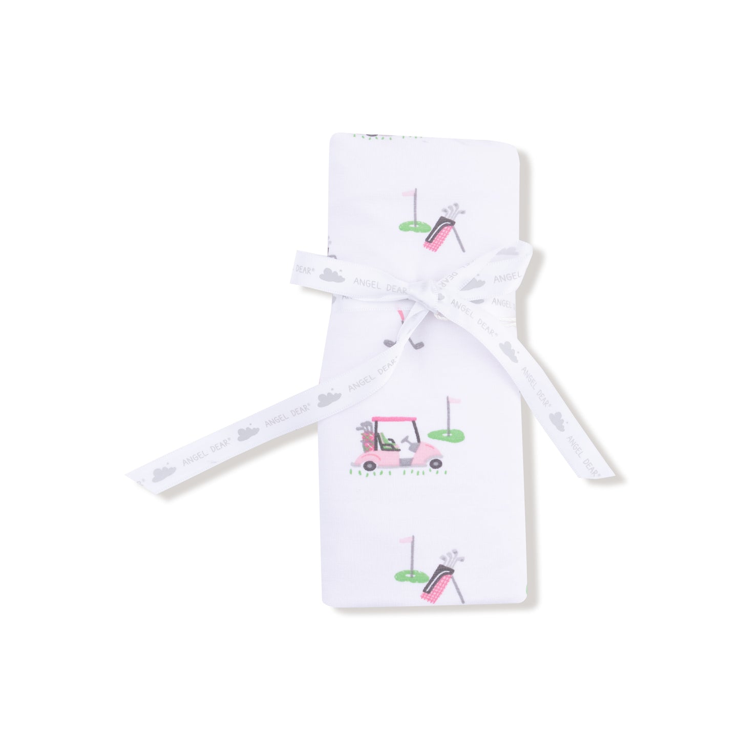 Ruffle Burp Cloth in our  Baby Golf Carts - Pink print from Angel Dear