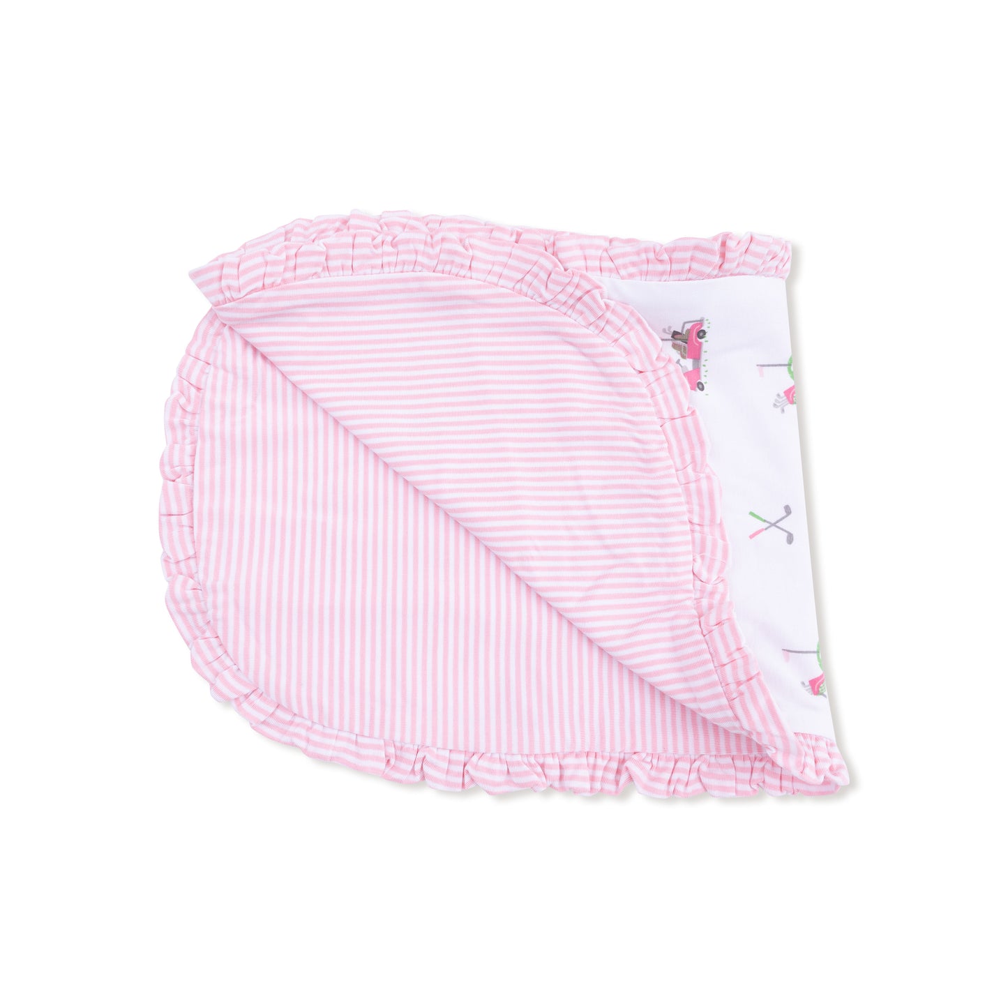 Ruffle Burp Cloth in our  Baby Golf Carts - Pink print from Angel Dear