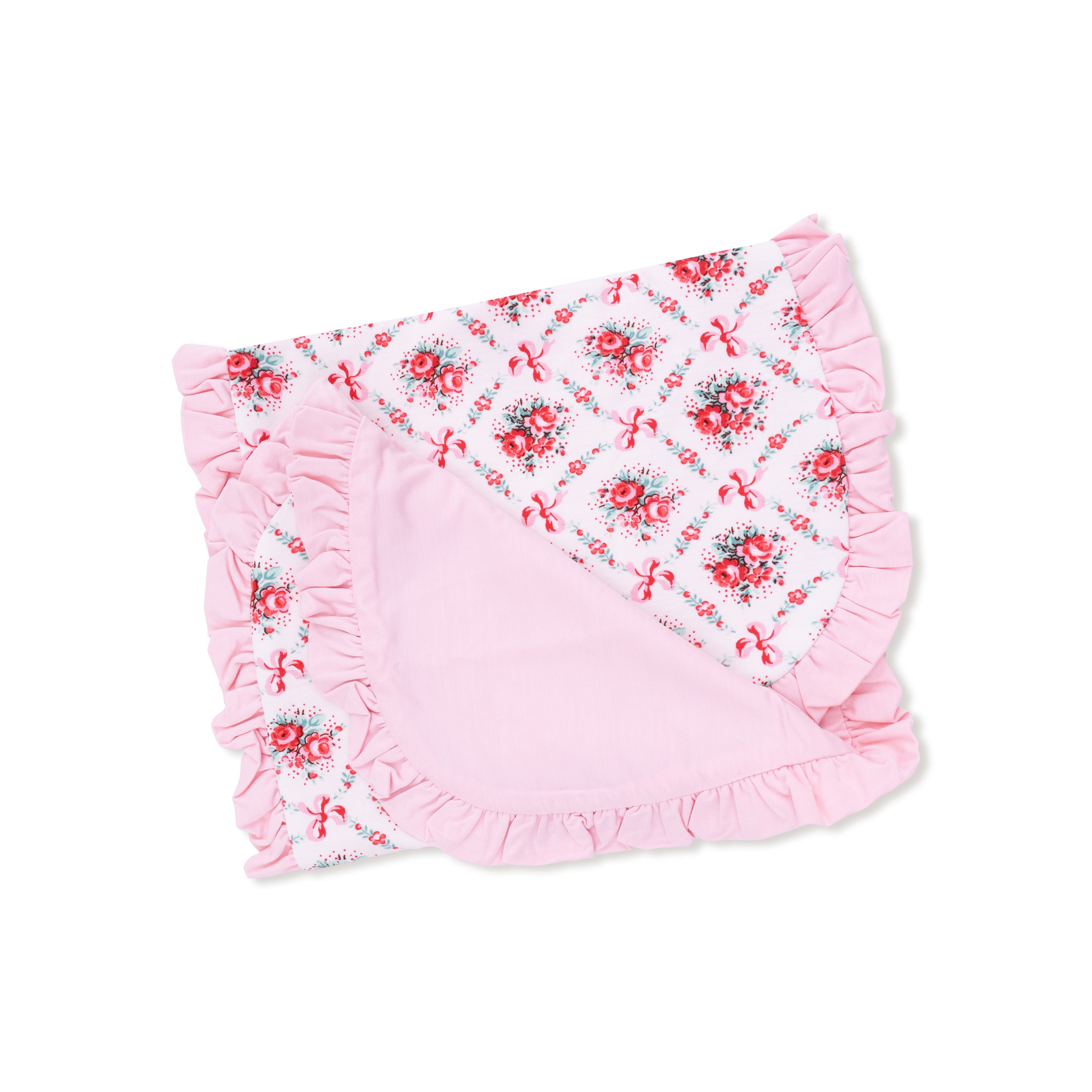 Ruffle Burp Cloth in our  Rose Bow Lattice print from Angel Dear