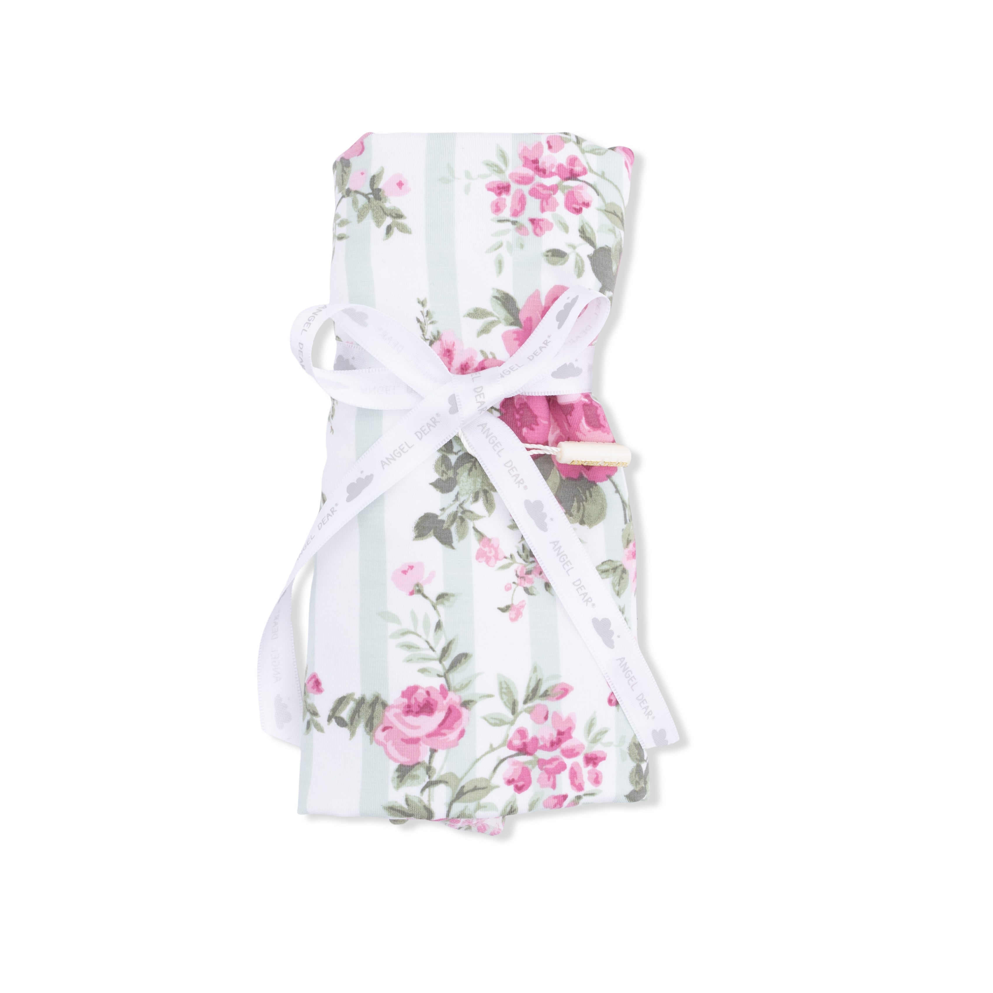 Cabbage Rose Stripe - Ruffle Burp Cloth-Angel Dear