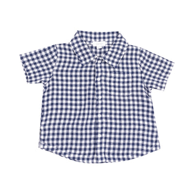 Button Down Muslin Polo with French Terry Short - Navy Gingham