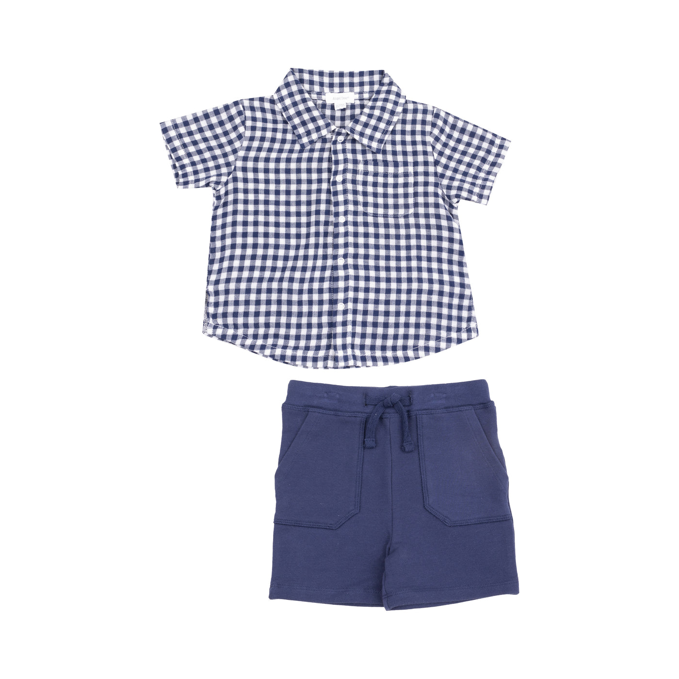 Button Down Muslin Polo with French Terry Short - Navy Gingham