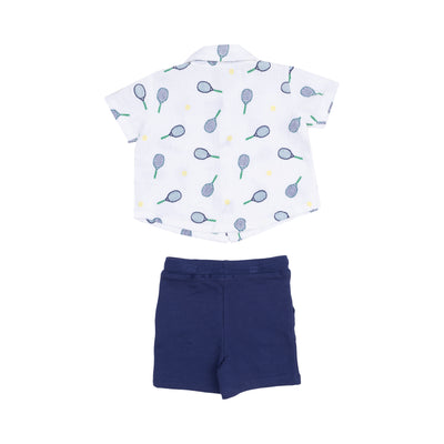 Button Down Polo Muslin with French Terry Short - Tennis