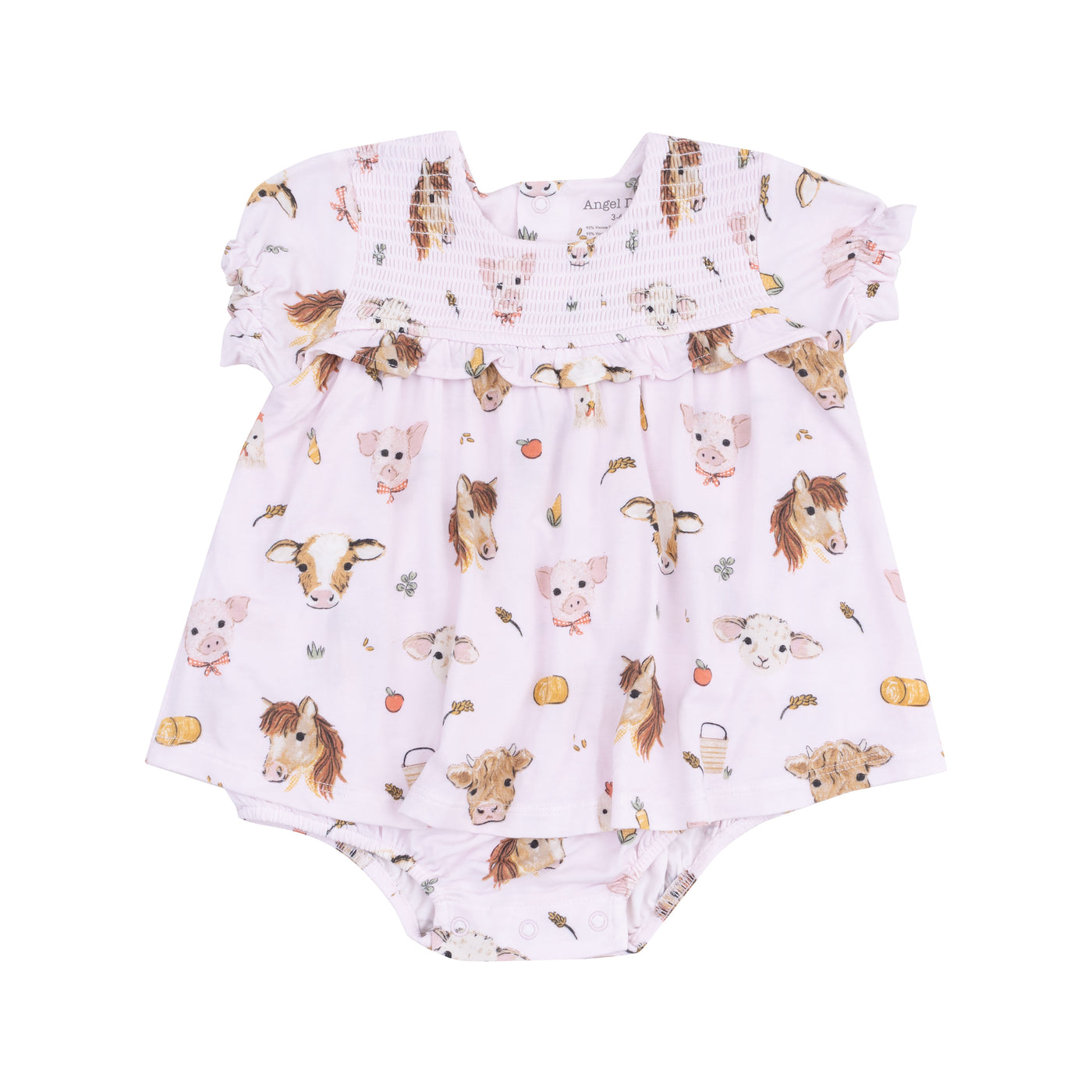 Smocked Ruffle Bubble with Skirt - Vintage Animals Faces Pink