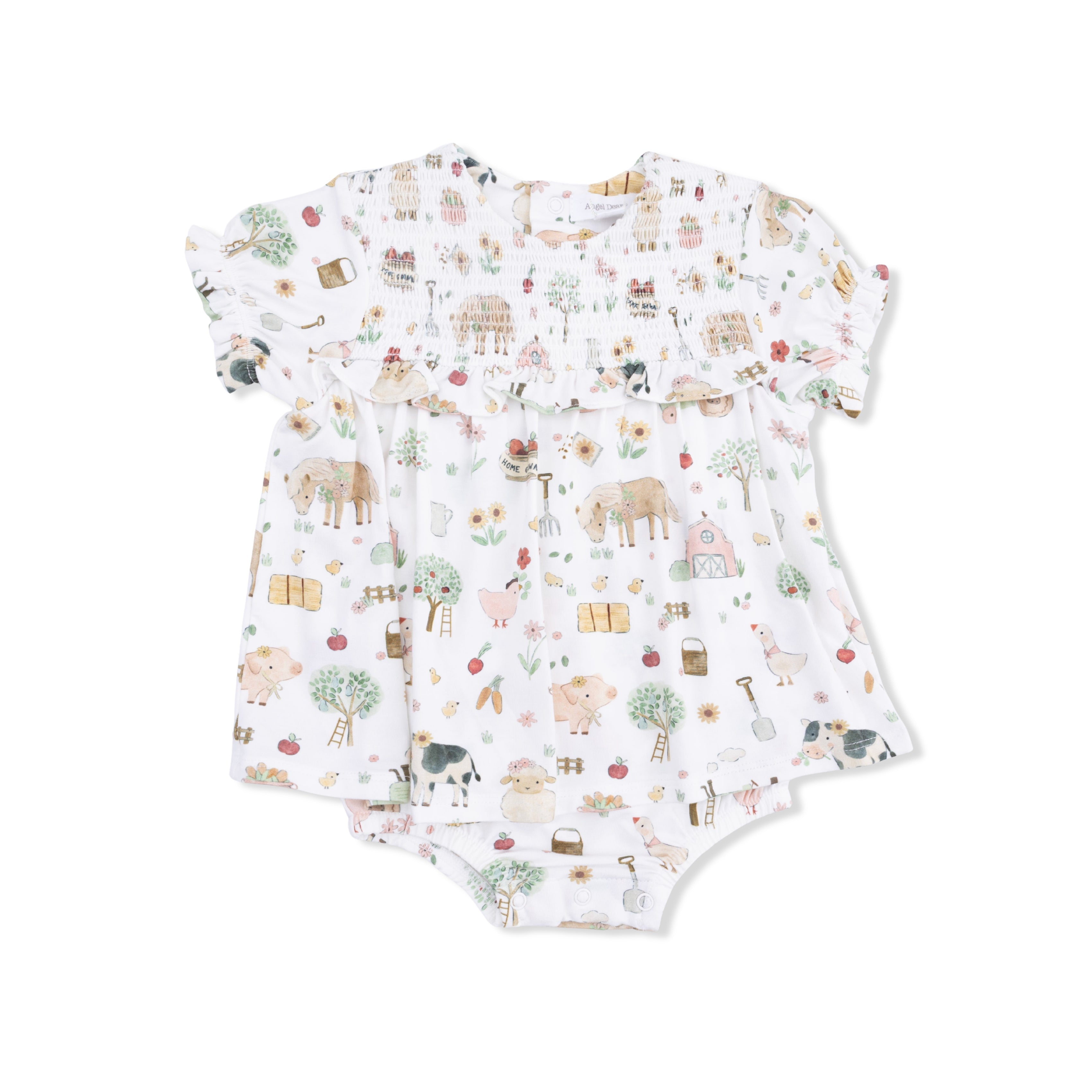 Cute Farm Animals Pink - Smocked Ruffle Bubble with Skirt-Angel Dear