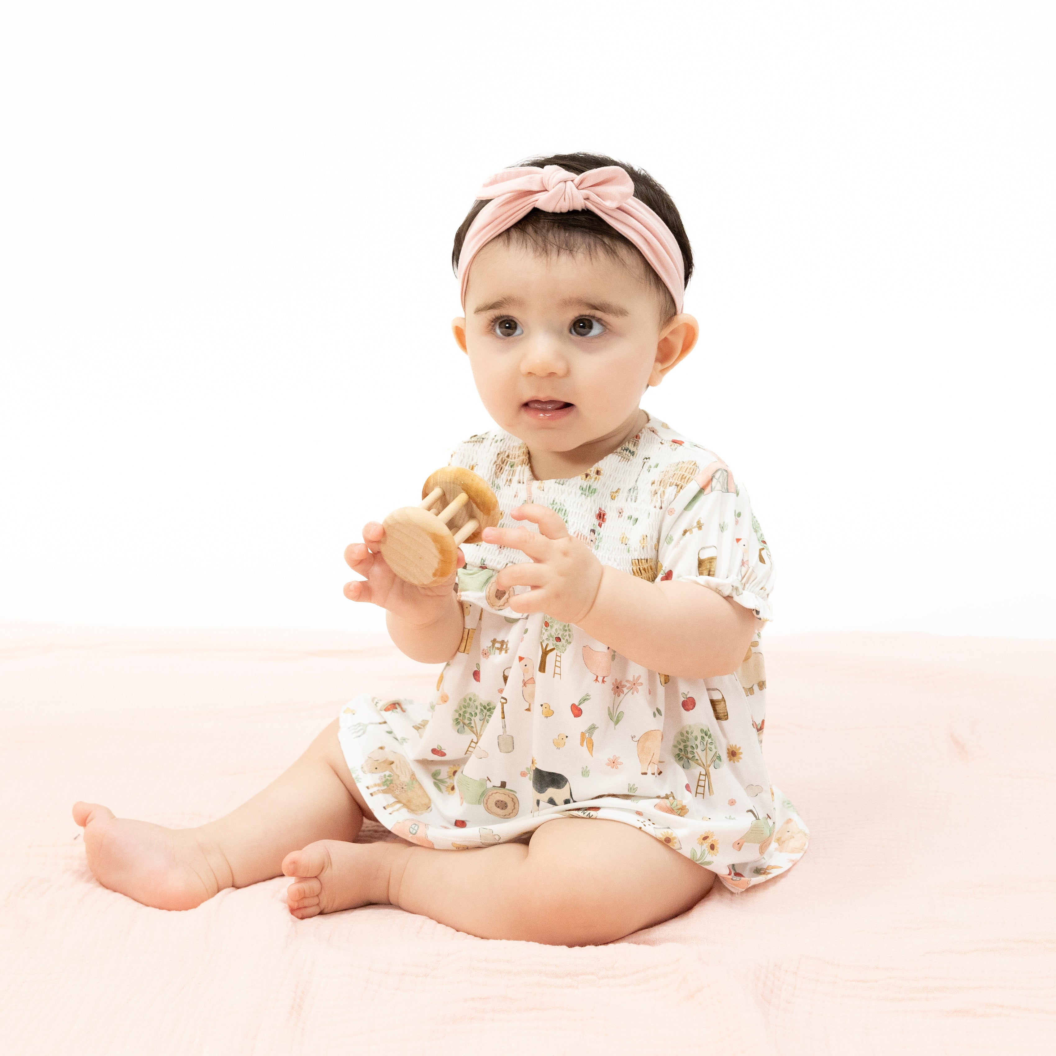 Cute Farm Animals Pink - Smocked Ruffle Bubble with Skirt-Angel Dear