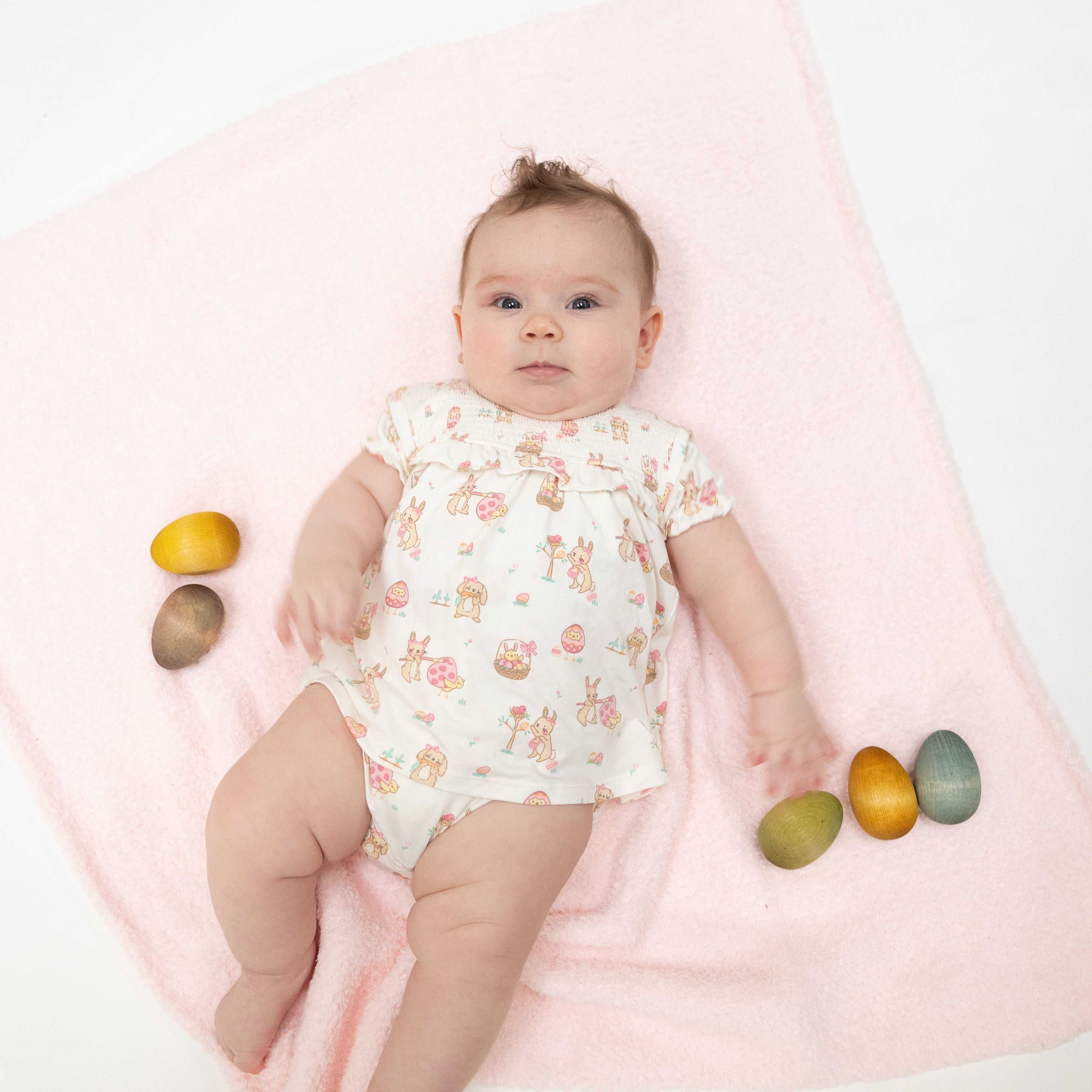 Easter Egg Hunt Pink - Smocked Ruffle Bubble with Skirt-Angel Dear