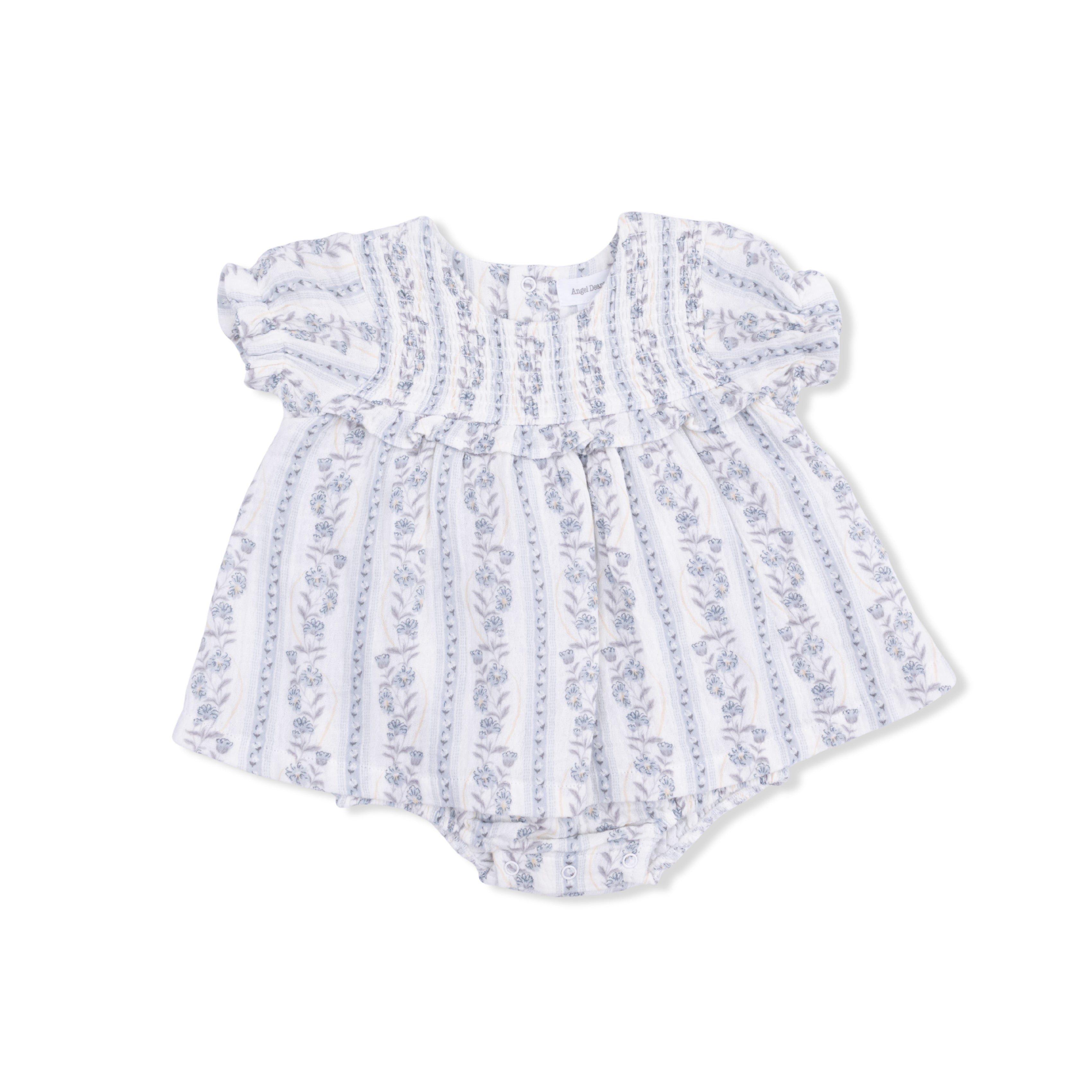 Kimberly Floral Stripe - Smocked Ruffle Bubble with Skirt-Angel Dear