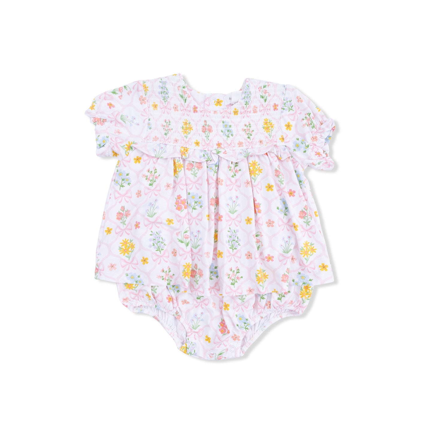 Spring Blooms Bow Trellis - Smocked Ruffle Bubble with Skirt-Angel Dear