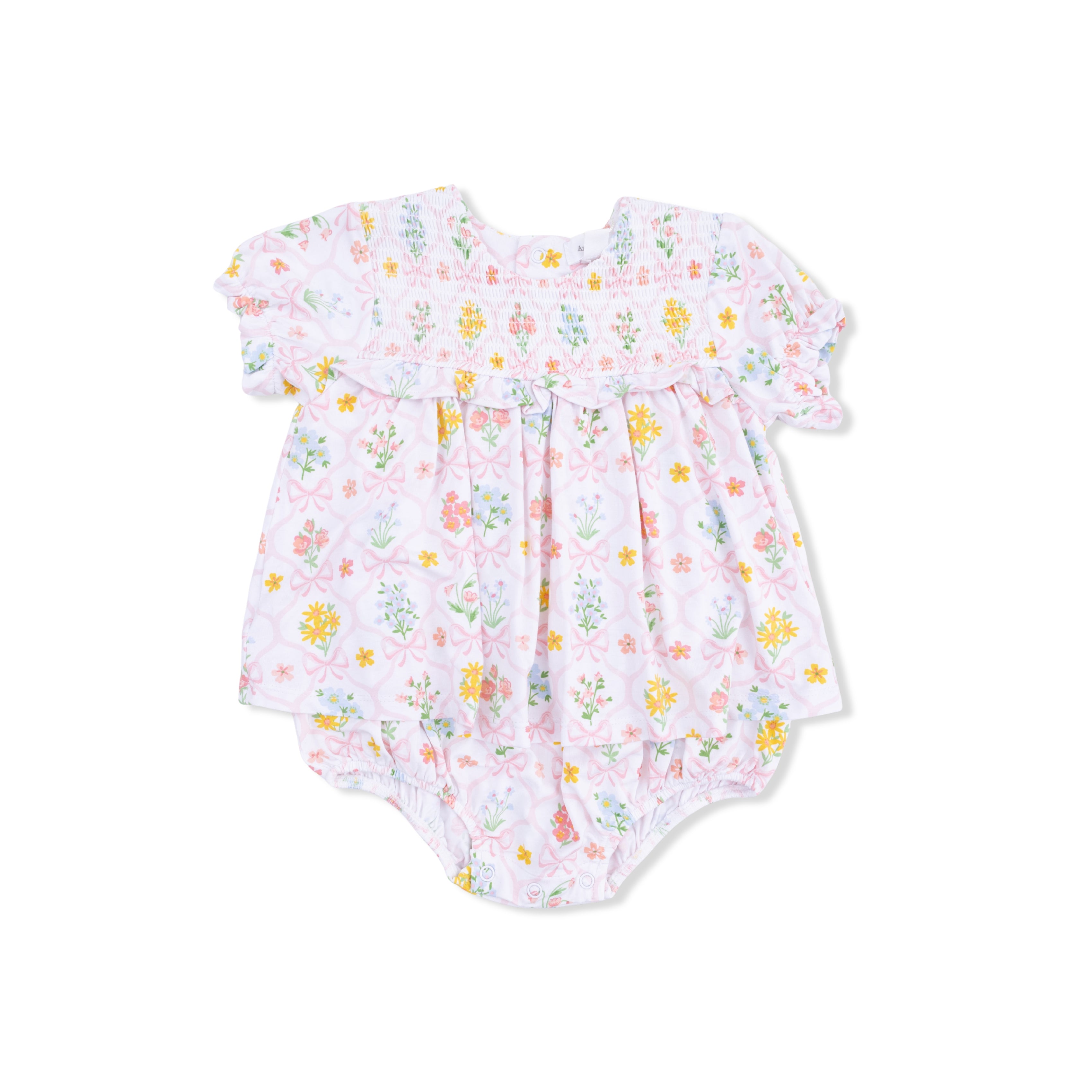 Spring Blooms Bow Trellis - Smocked Ruffle Bubble with Skirt-Angel Dear