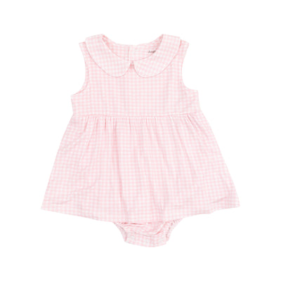 Peter Pan Collar Bubble with Skirt - Mini Gingham Pink