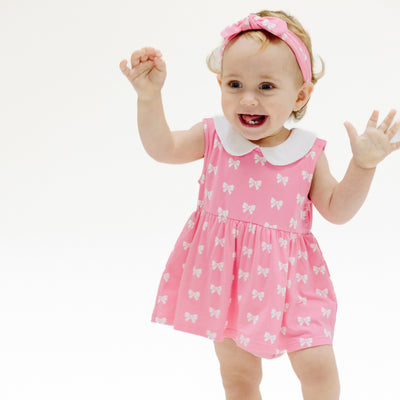 Peter Pan Collar Bubble with Skirt - Pink Bows