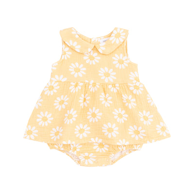 Peter Pan Collar Bubble with Skirt - Yellow Mod Daisy