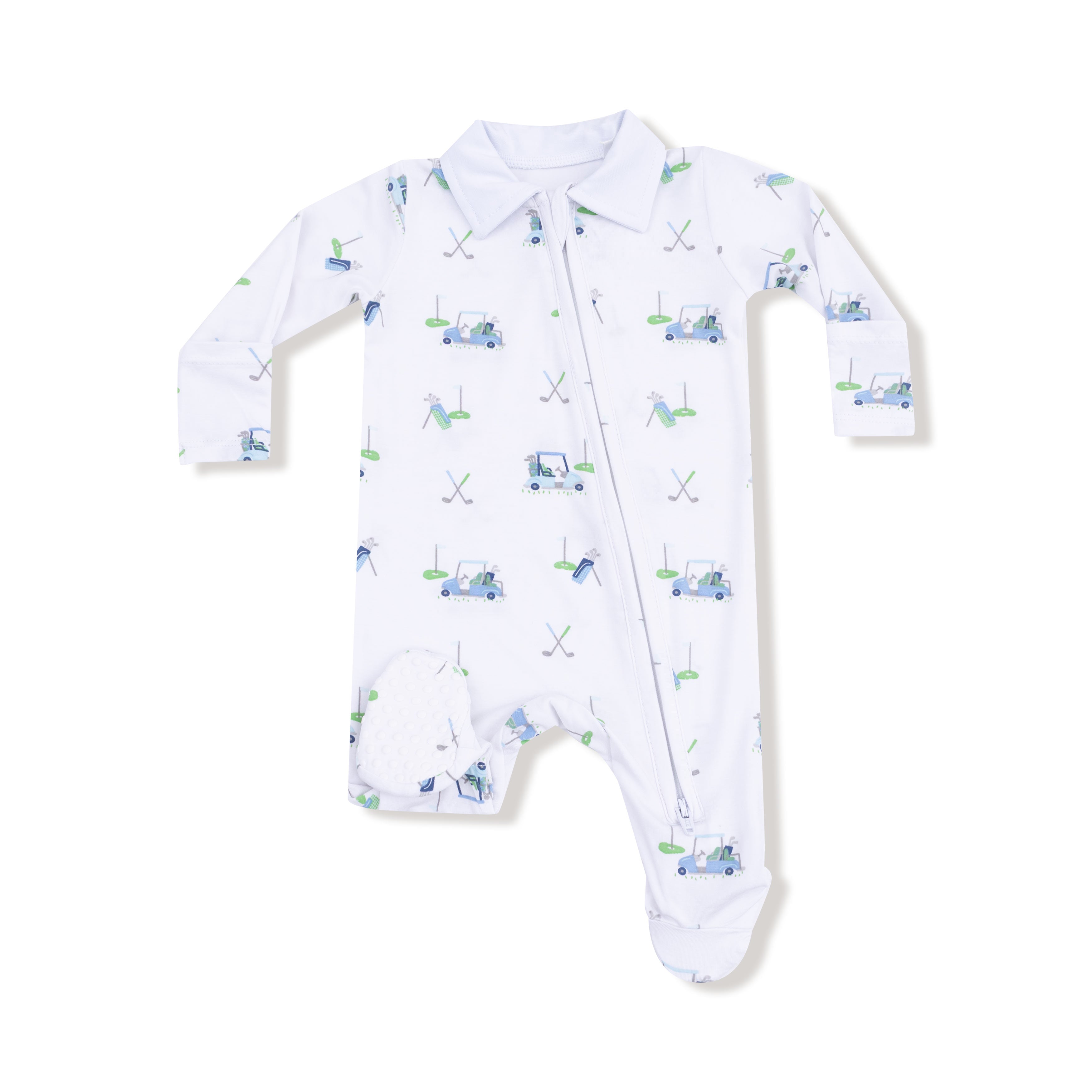 Polo 2 Way Zipper Footie in our  Baby Golf Carts - Blue print from Angel Dear