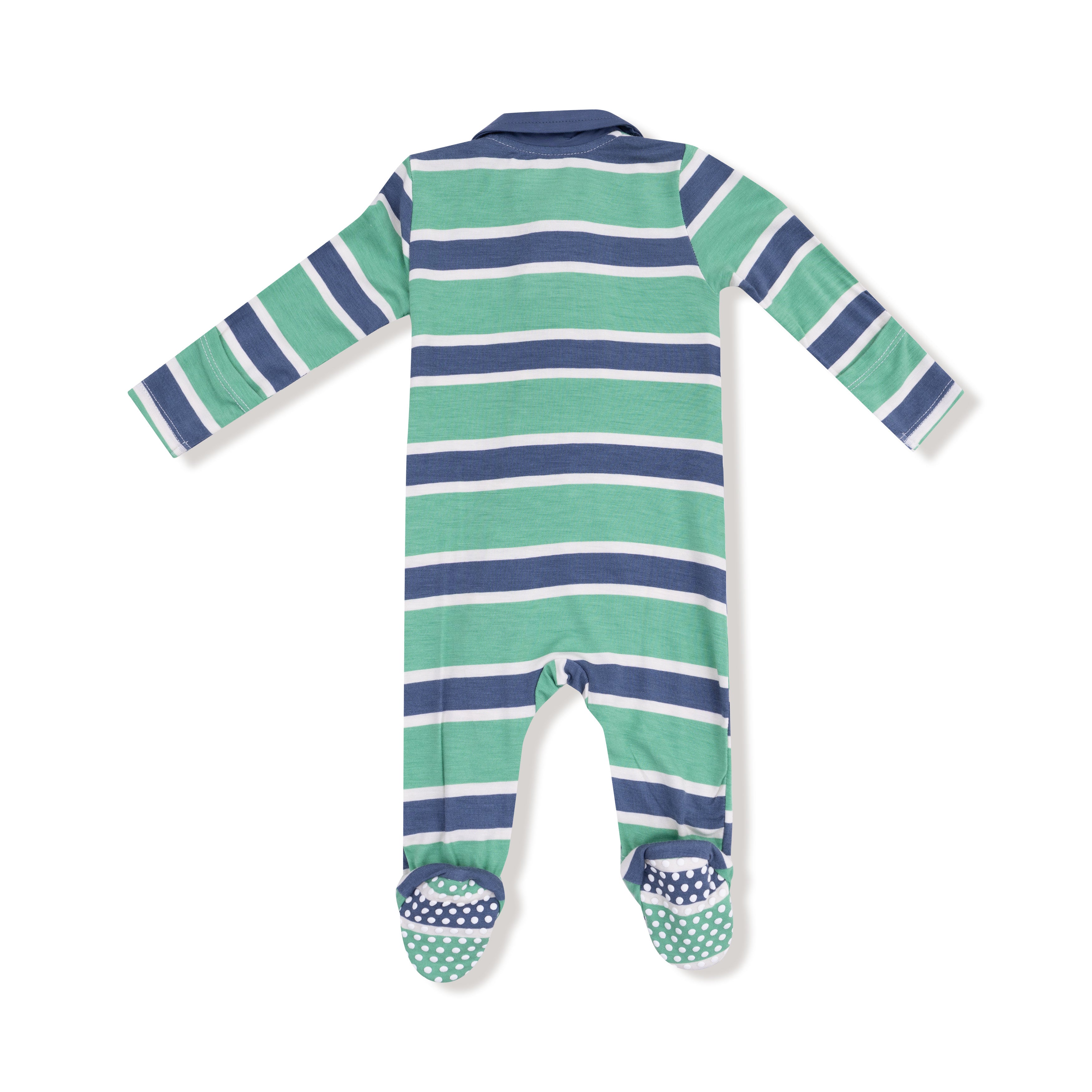 Polo 2 Way Zipper Footie in our  Rugby Stripe print from Angel Dear
