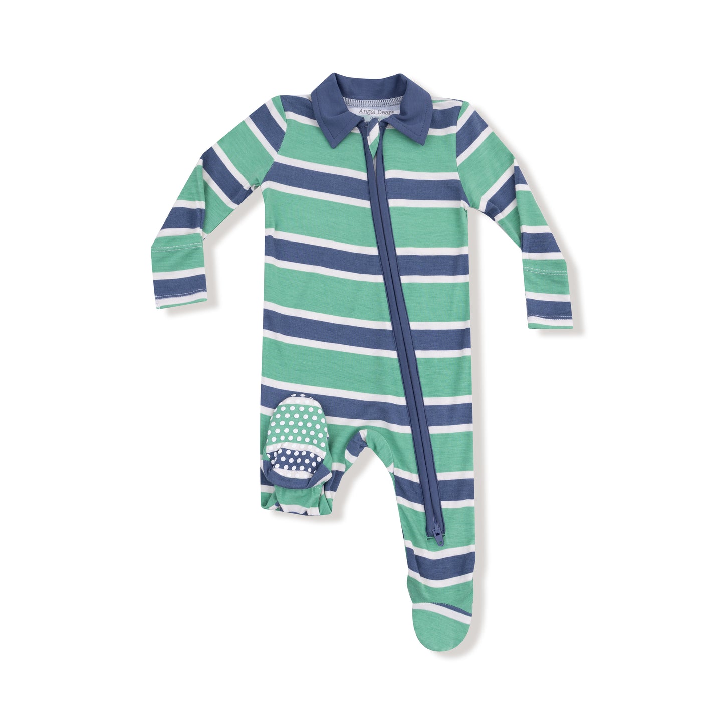 Polo 2 Way Zipper Footie in our  Rugby Stripe print from Angel Dear