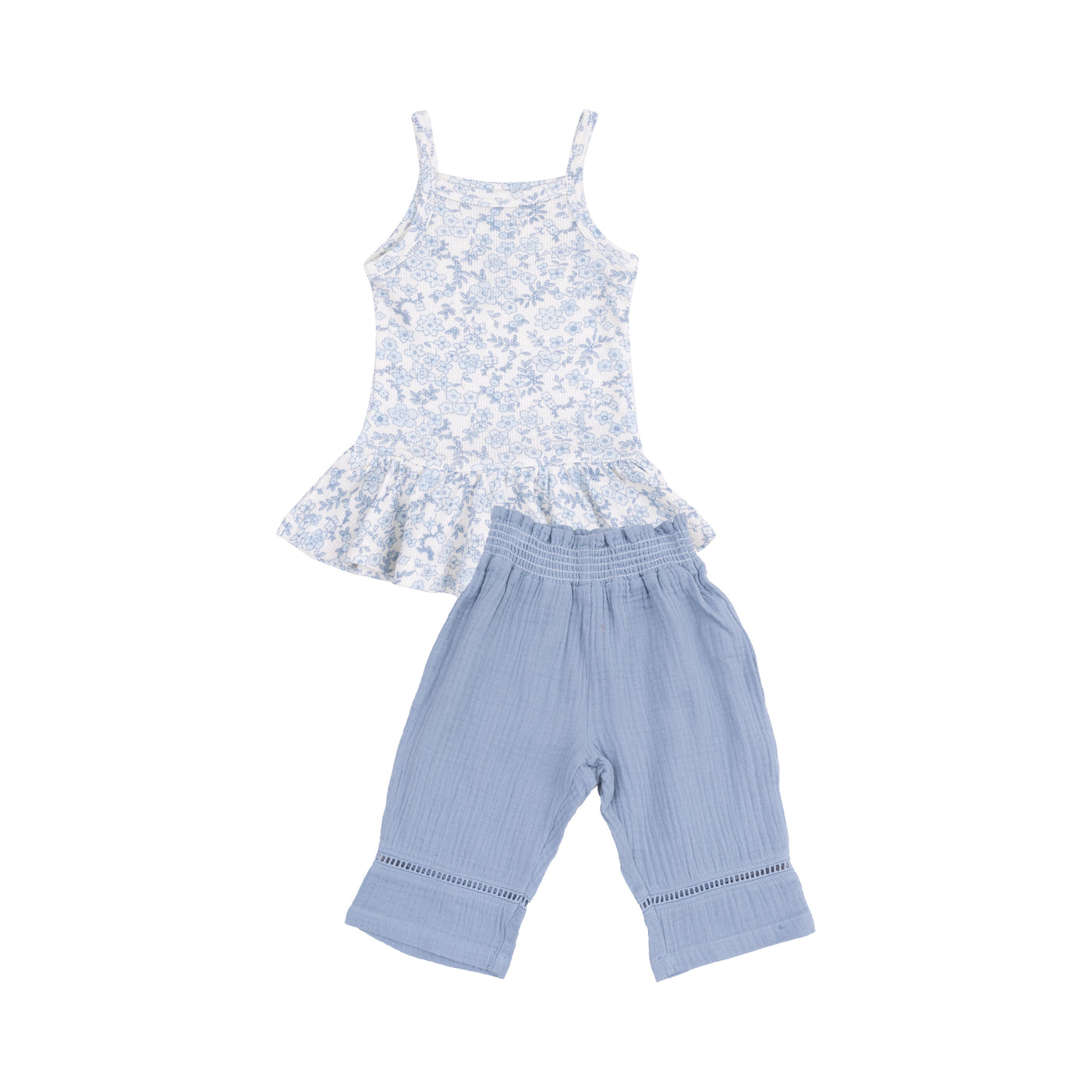 Peplum Tank and Smocked Waist Pants - Blue Calico Floral