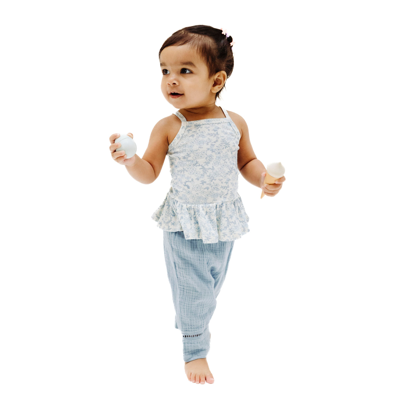 Peplum Tank and Smocked Waist Pants - Blue Calico Floral