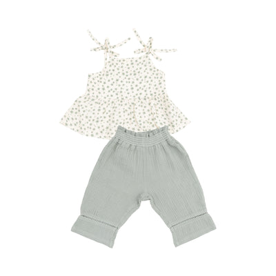 Peplum Tank and Smocked Waist Pants -Jadeite Simple Floral