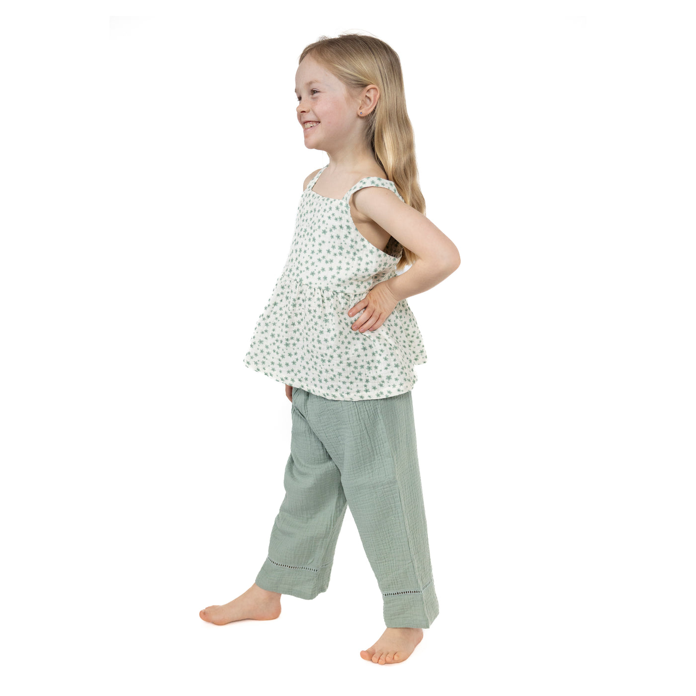 Peplum Tank and Smocked Waist Pants -Jadeite Simple Floral