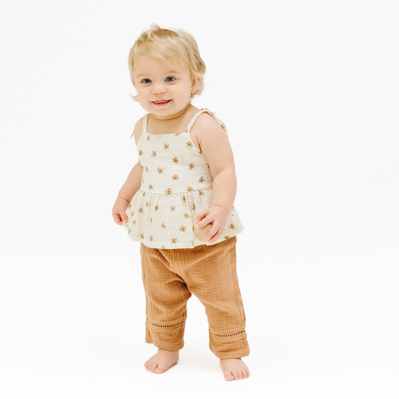 Peplum Tank with Smocked Back and Smocked Waist Pants with Ladder Trim - Bitty Blooms