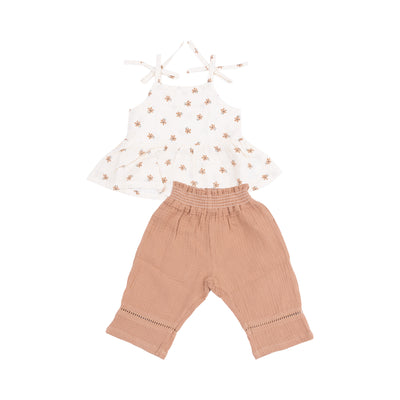 Peplum Tank with Smocked Back and Smocked Waist Pants with Ladder Trim - Bitty Blooms