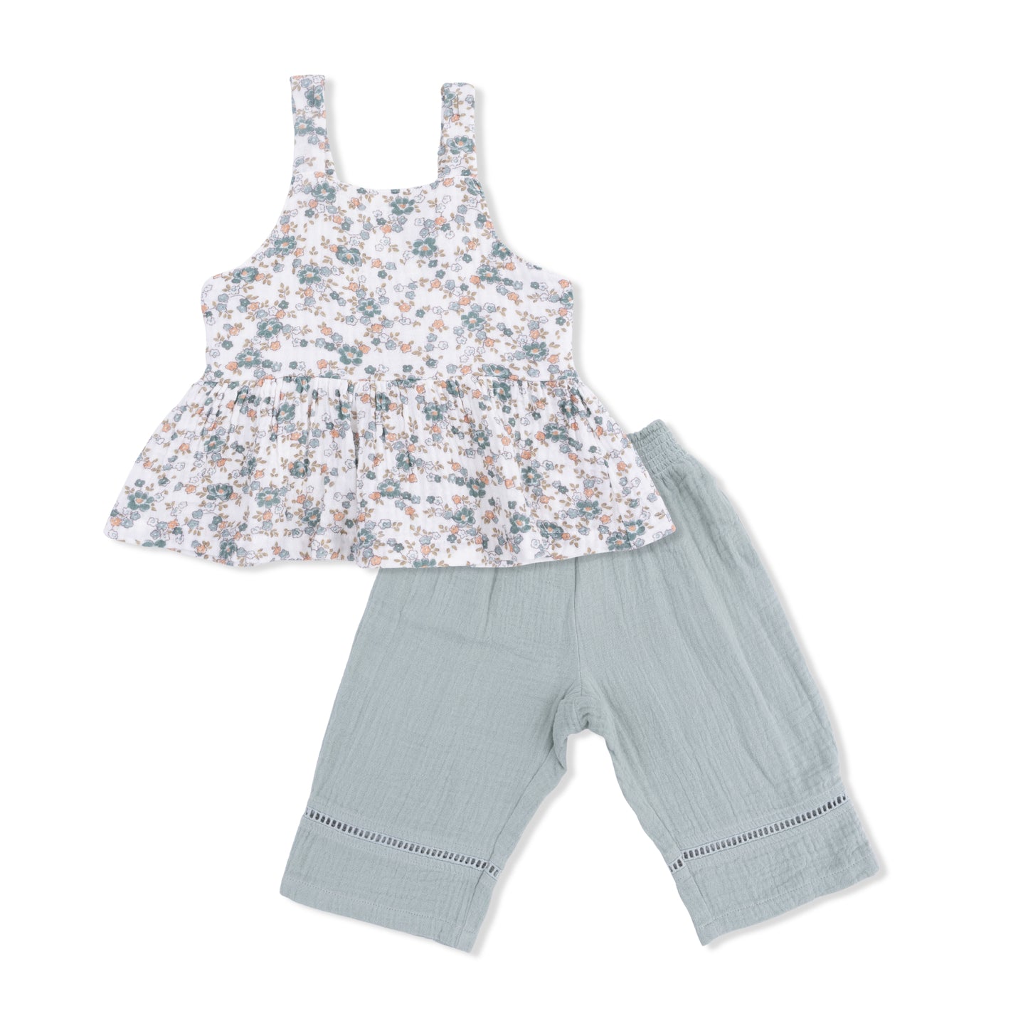Camille Floral - Peplum Tank with Smocked Waist Pant-Angel Dear