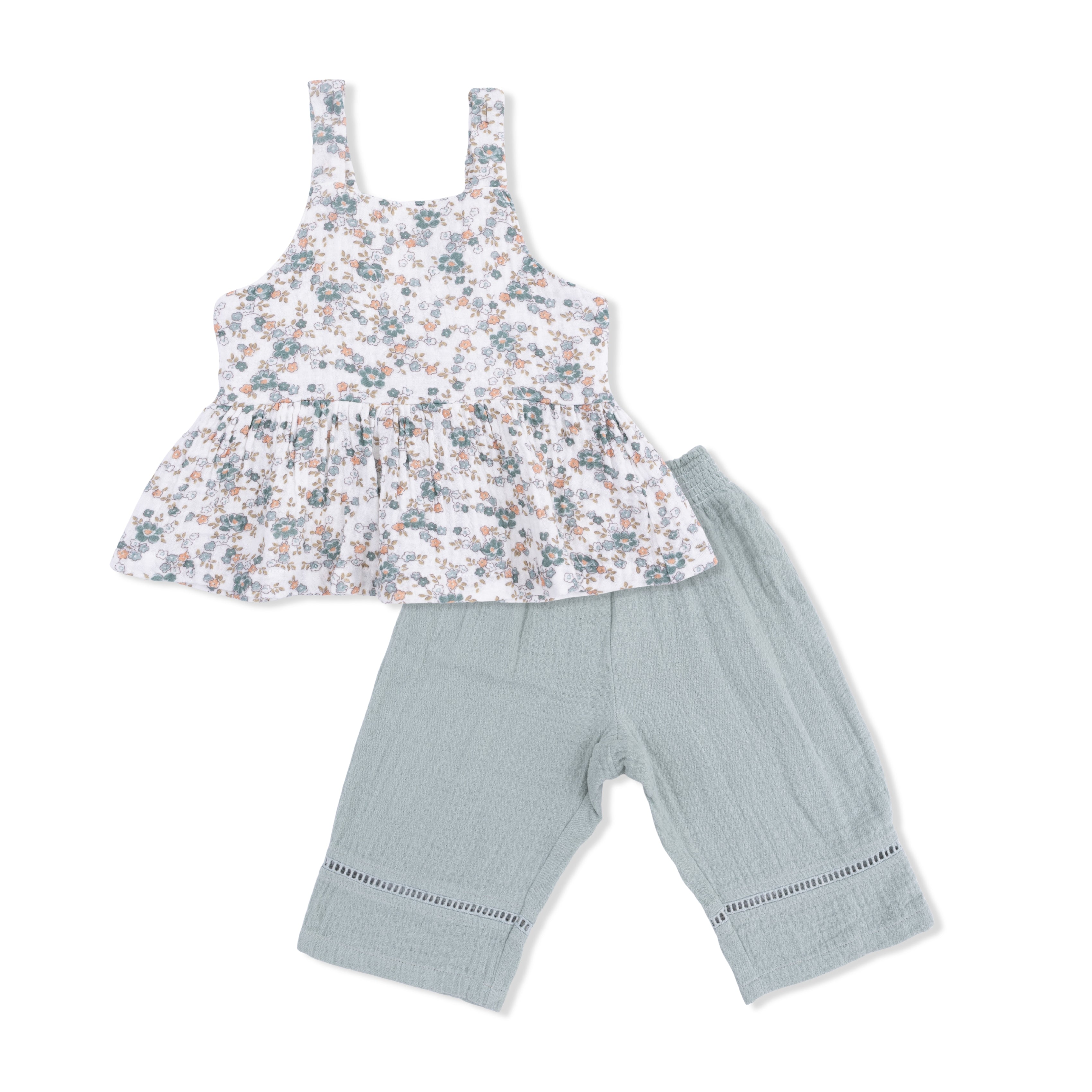 Camille Floral - Peplum Tank with Smocked Waist Pant-Angel Dear