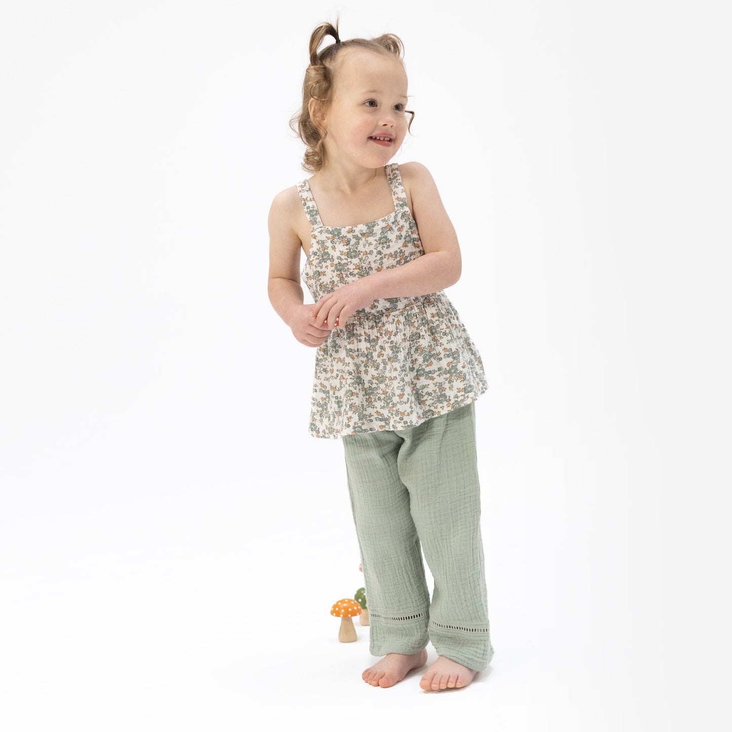 Camille Floral - Peplum Tank with Smocked Waist Pant-Angel Dear