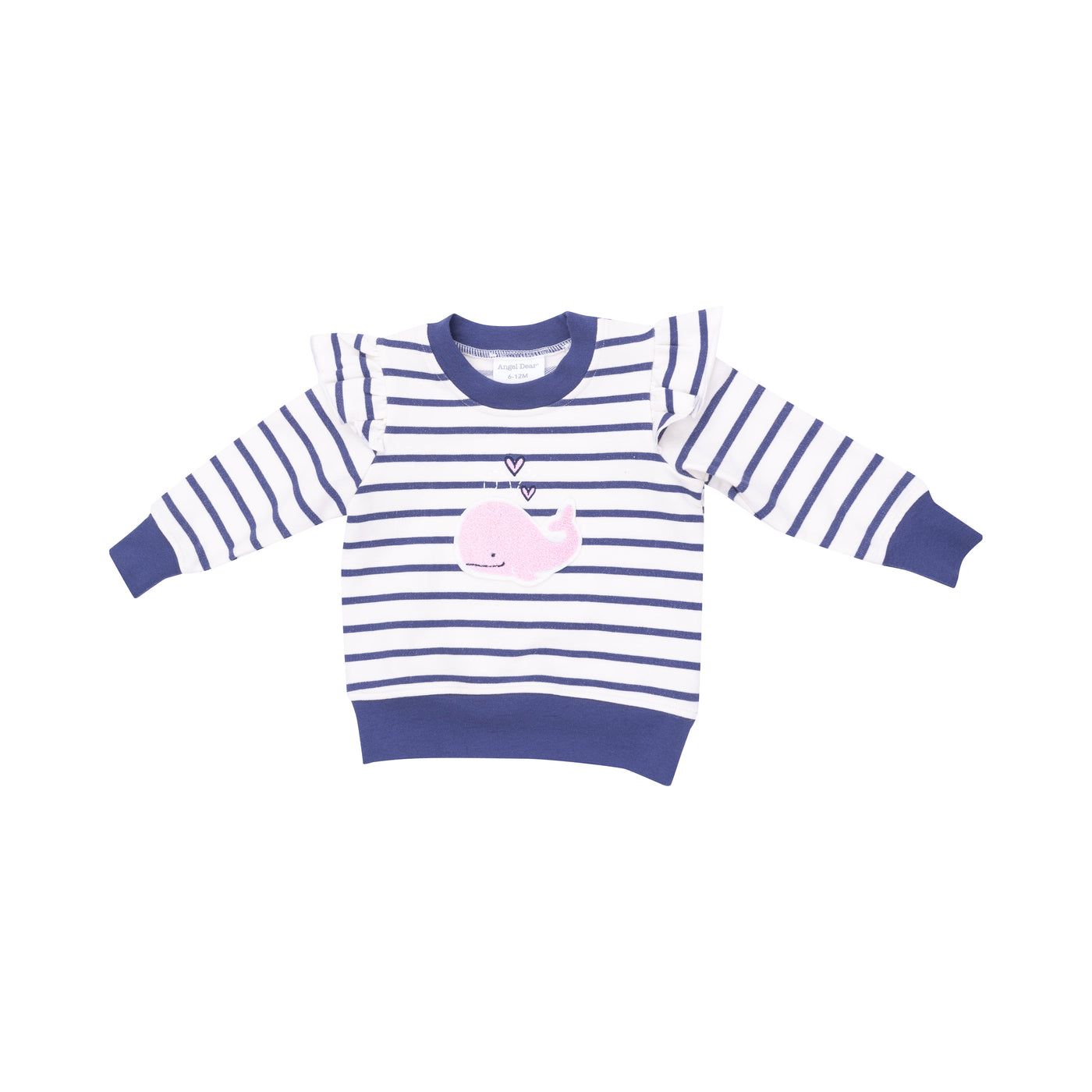 Ruffle Sleeve Sweatshirt with Chenille Patch and Paperbag Shorts Bubbly Whale Pink-Angel Dear