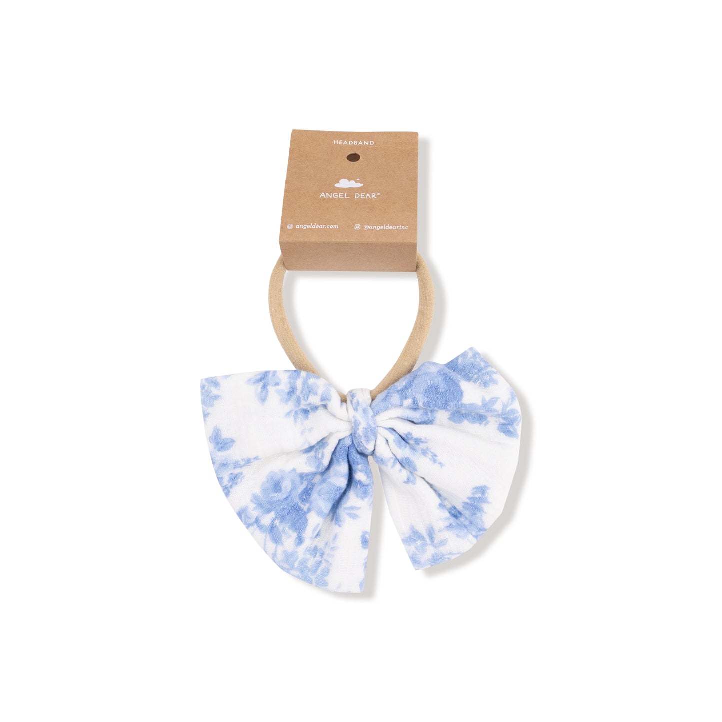 Big Bow on Soft Headband in our  Dream Cottage Floral Blue print from Angel Dear